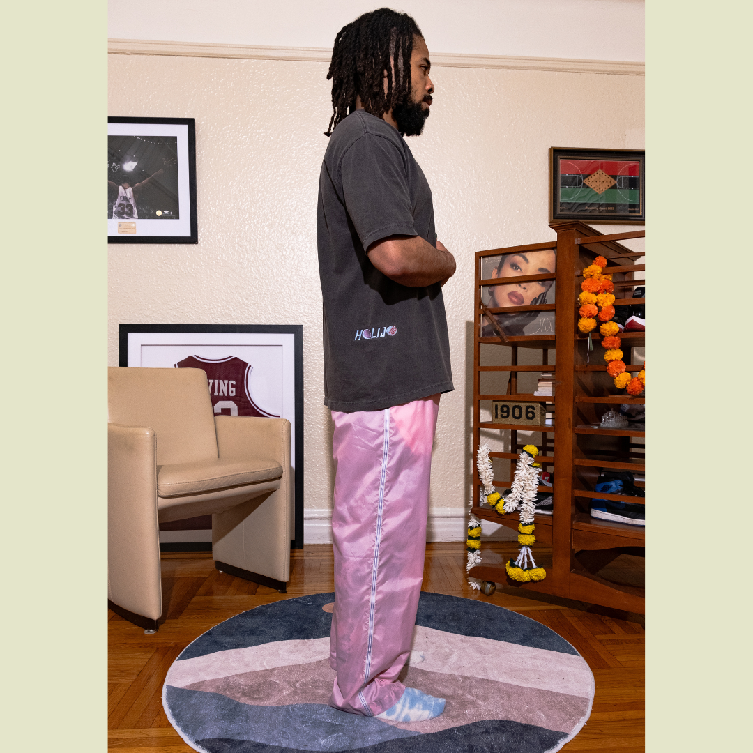 HoliJo Sport Staple Tee Black Trackpants Pink Model Side View Male